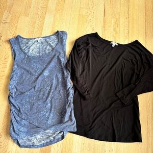 BUNDLE - two Women's Tops - Black long sleeve and blue patterned tank